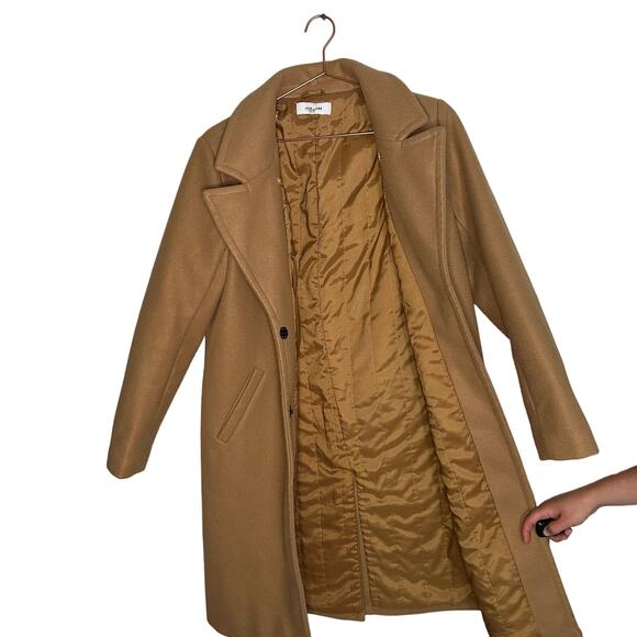 John + Jenn Griffen Camel Woven Tan Exposed Front Snap Closure Coat size Medium - Picture 3 of 14